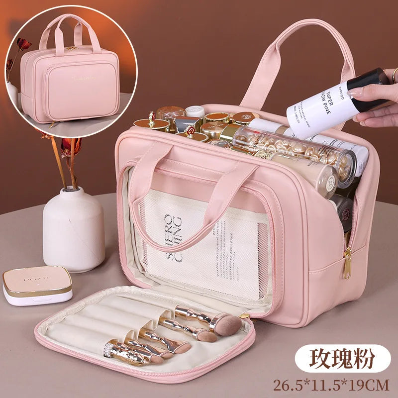 PU Leather Hanging Cosmetic Bag For Women Portable Storage Makeup Organizer Large Capacity Travel Toiletry Storage Bags