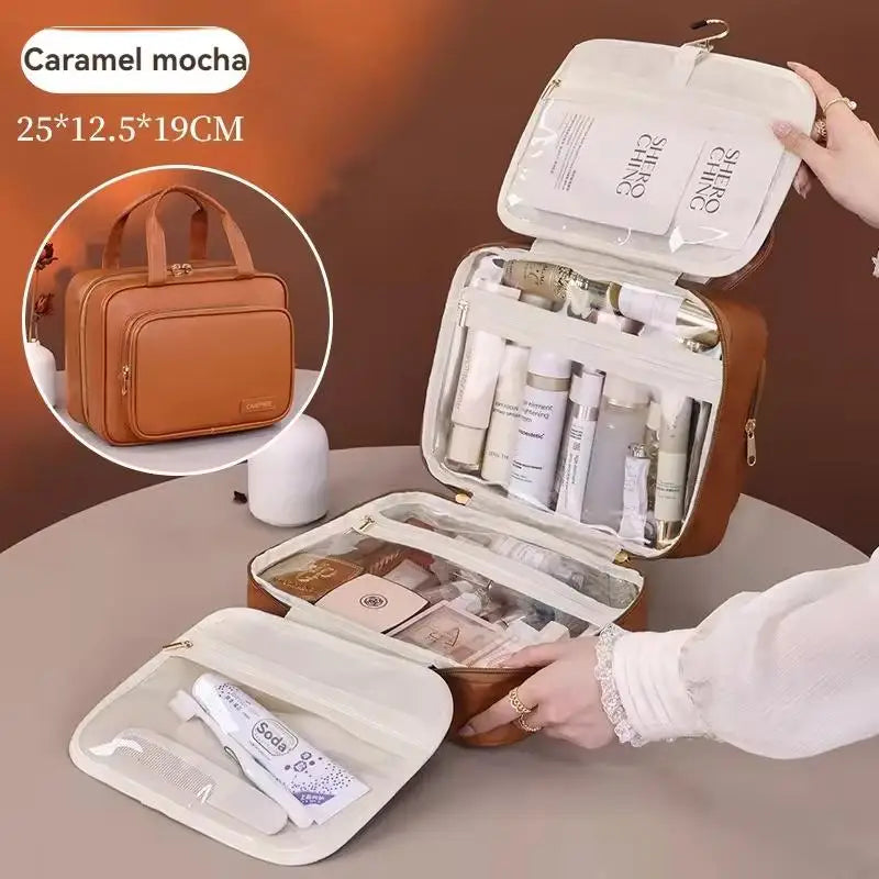 PU Leather Hanging Cosmetic Bag For Women Portable Storage Makeup Organizer Large Capacity Travel Toiletry Storage Bags