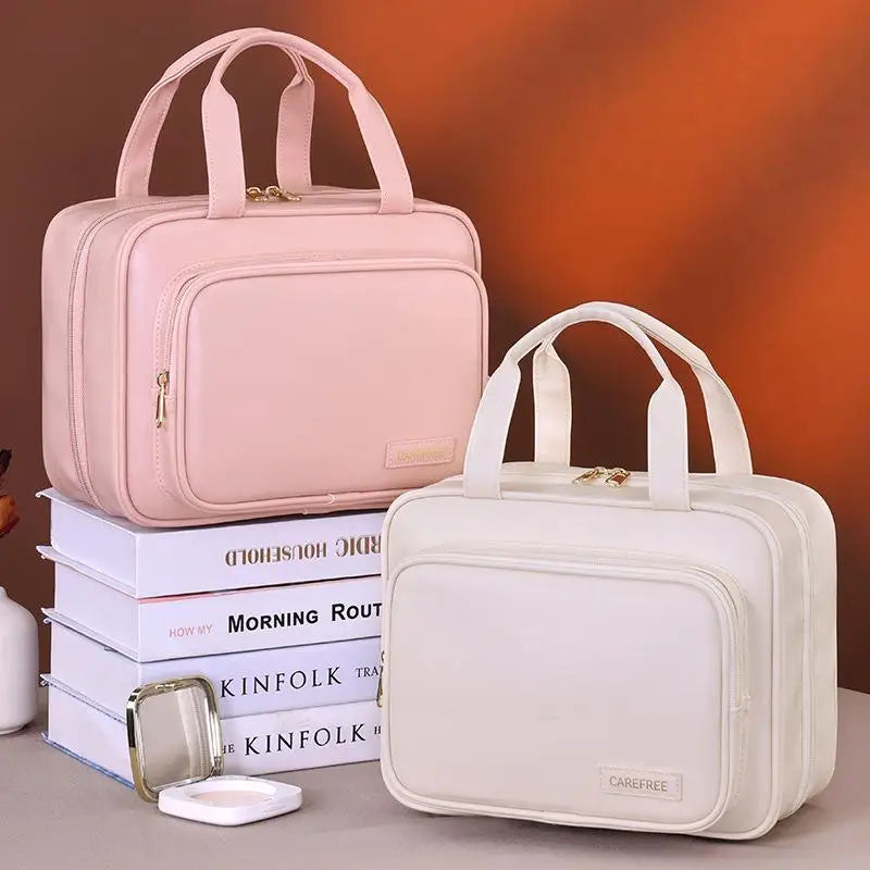 PU Leather Hanging Cosmetic Bag For Women Portable Storage Makeup Organizer Large Capacity Travel Toiletry Storage Bags