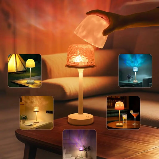 Creative Ocean Wave Cordless Projector Light RGB Color Changing Table Lamp For Bedroom Living Room Game Party Atmosphere Lights