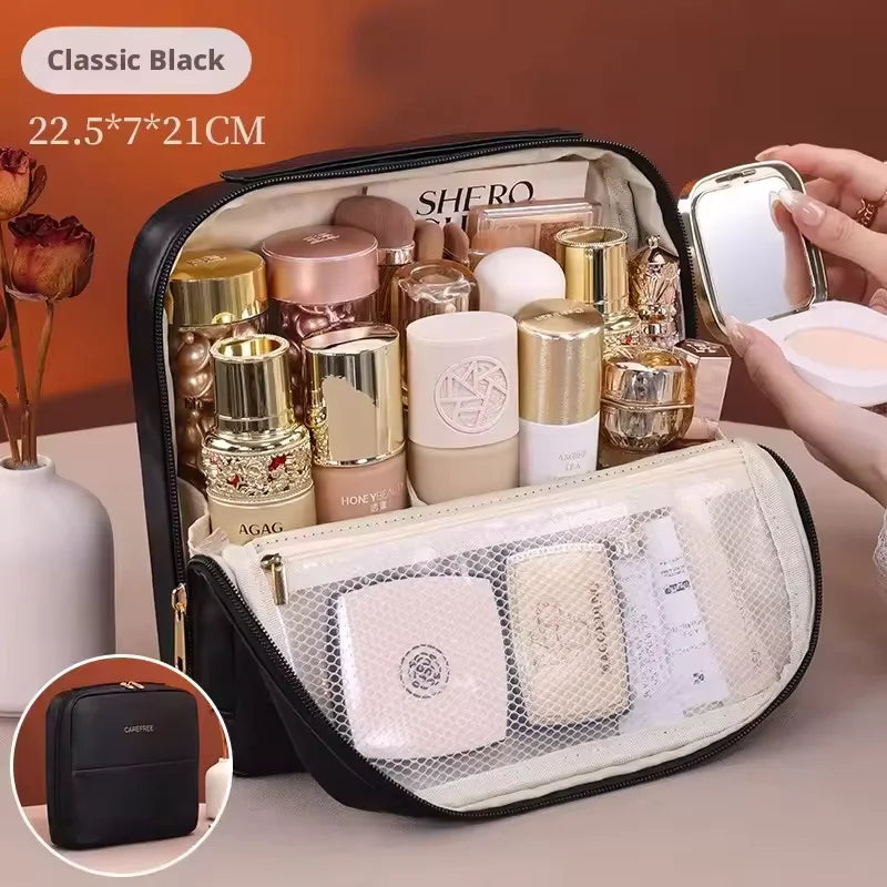 PU Leather Hanging Cosmetic Bag For Women Portable Storage Makeup Organizer Large Capacity Travel Toiletry Storage Bags