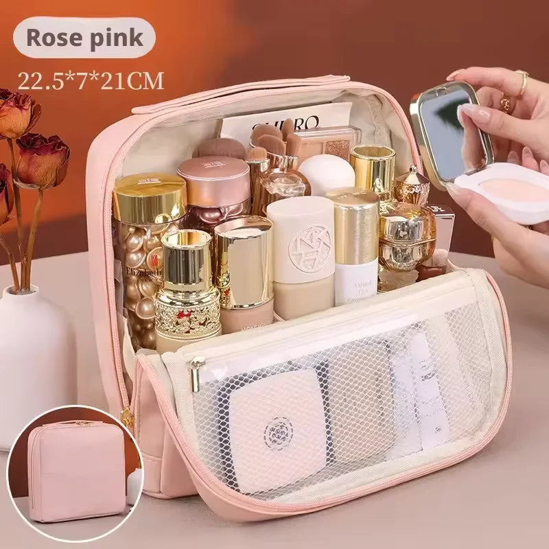 PU Leather Hanging Cosmetic Bag For Women Portable Storage Makeup Organizer Large Capacity Travel Toiletry Storage Bags