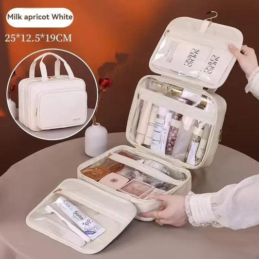 PU Leather Hanging Cosmetic Bag For Women Portable Storage Makeup Organizer Large Capacity Travel Toiletry Storage Bags