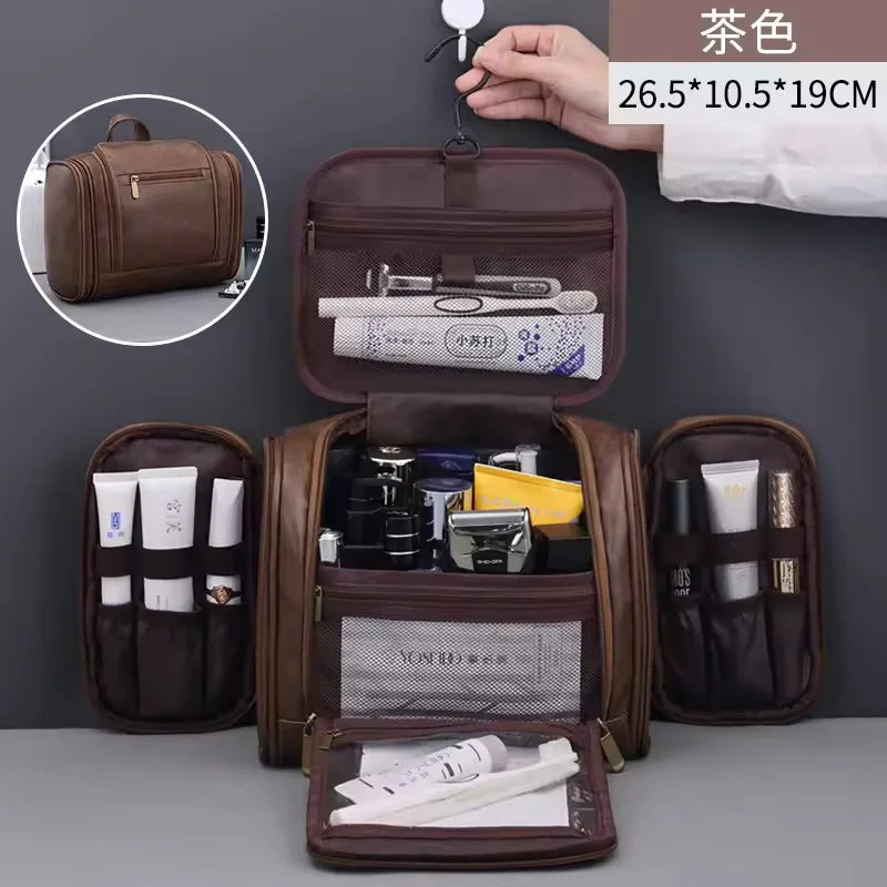 PU Leather Hanging Cosmetic Bag For Women Portable Storage Makeup Organizer Large Capacity Travel Toiletry Storage Bags