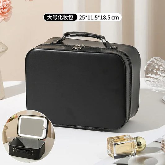 Fashion Pure Color With Led Mirror Makeup Bags Large Capacity Storage Makeup Bag Portable Cosmetics With Gift Storage Bag