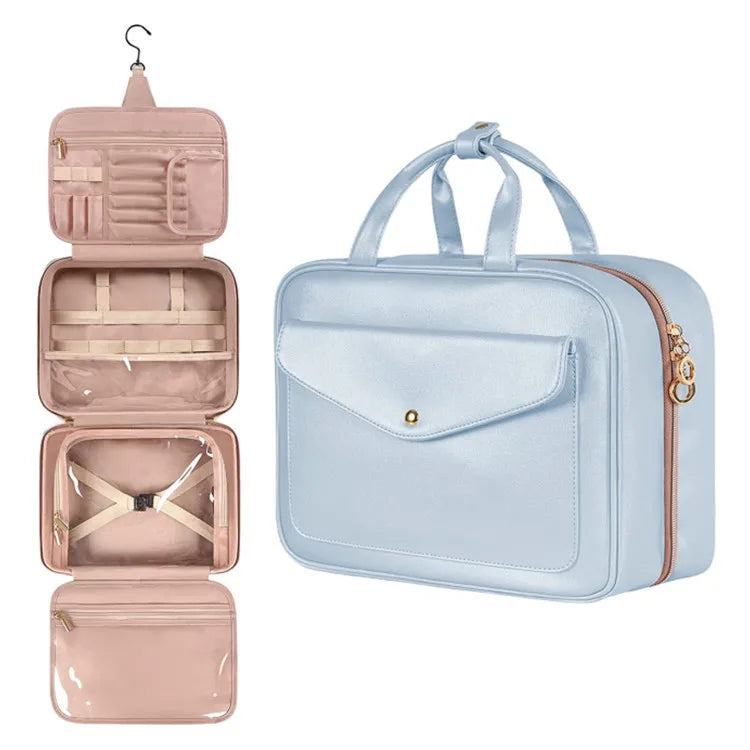 PU Leather Hanging Cosmetic Bag For Women Portable Storage Makeup Organizer Large Capacity Travel Toiletry Storage Bags