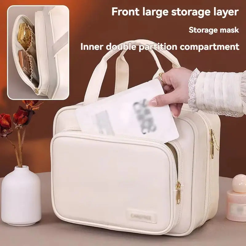 PU Leather Hanging Cosmetic Bag For Women Portable Storage Makeup Organizer Large Capacity Travel Toiletry Storage Bags