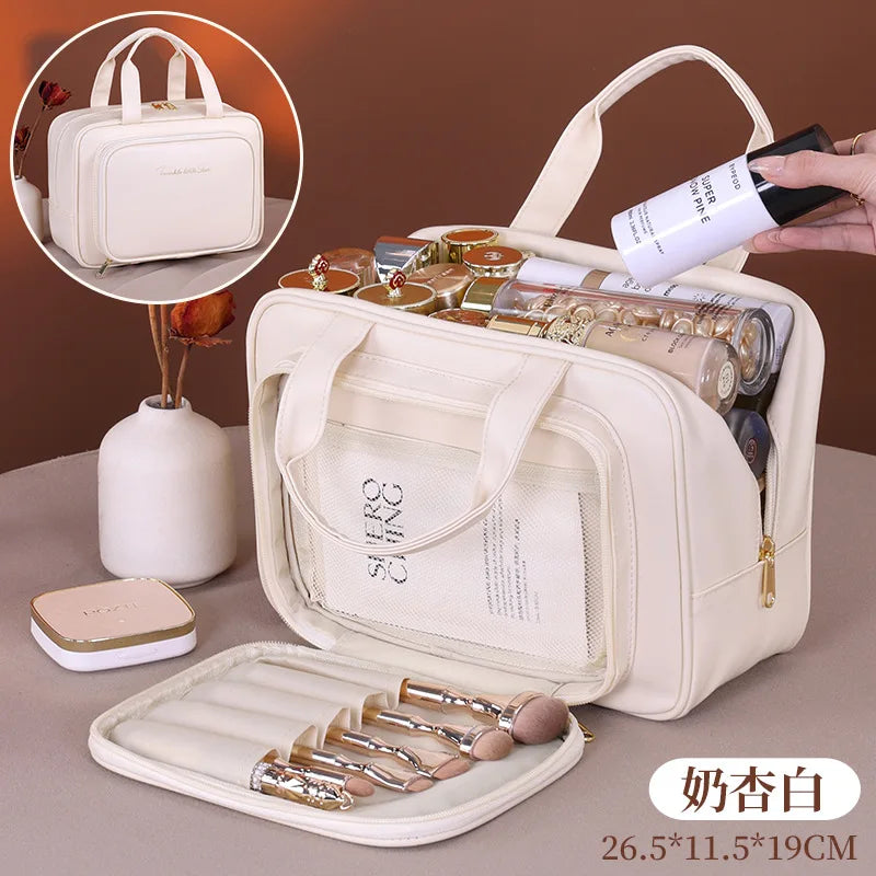 PU Leather Hanging Cosmetic Bag For Women Portable Storage Makeup Organizer Large Capacity Travel Toiletry Storage Bags