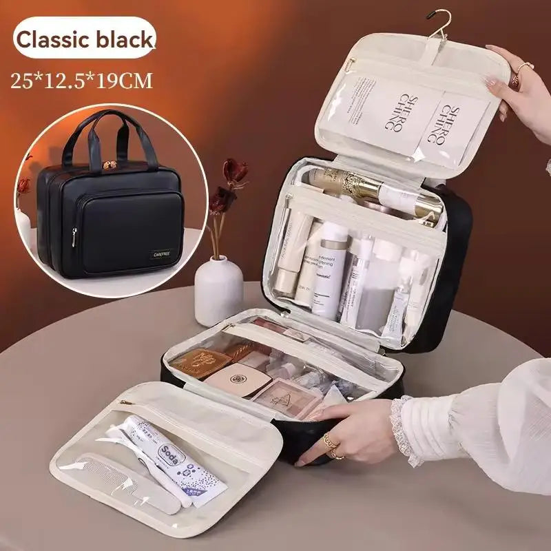 PU Leather Hanging Cosmetic Bag For Women Portable Storage Makeup Organizer Large Capacity Travel Toiletry Storage Bags