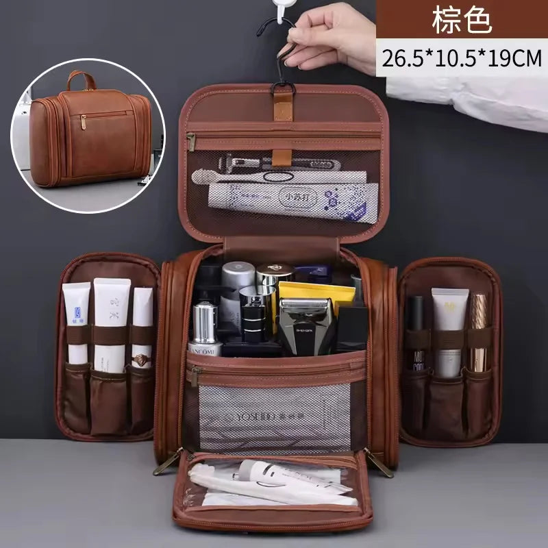 PU Leather Hanging Cosmetic Bag For Women Portable Storage Makeup Organizer Large Capacity Travel Toiletry Storage Bags