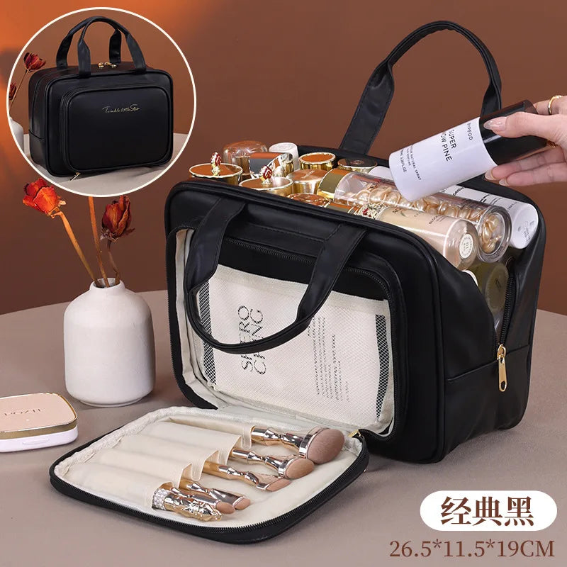 PU Leather Hanging Cosmetic Bag For Women Portable Storage Makeup Organizer Large Capacity Travel Toiletry Storage Bags