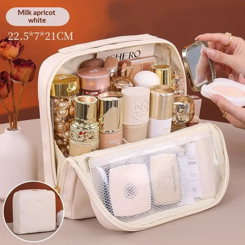 PU Leather Hanging Cosmetic Bag For Women Portable Storage Makeup Organizer Large Capacity Travel Toiletry Storage Bags