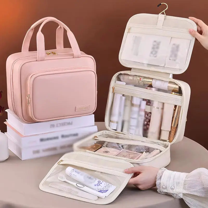 PU Leather Hanging Cosmetic Bag For Women Portable Storage Makeup Organizer Large Capacity Travel Toiletry Storage Bags